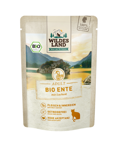 Wildes Land Bio Katzen Nassfutter Ente, 85 g Beutel