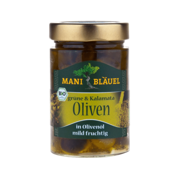 Mani Bio Grüne &amp; Kalamata Oliven, in Olivenöl mit Kräutern 14.09.2023