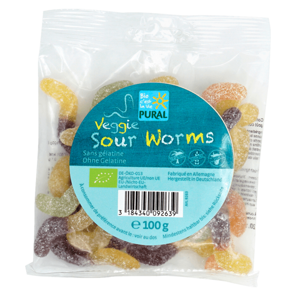 Pural Bio Veggie Sour Worms MHD 26.01.2024