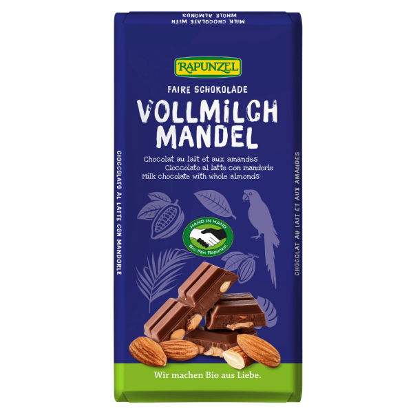 Rapunzel Bio Vollmilch Schokolade mit ganzen Mandeln
