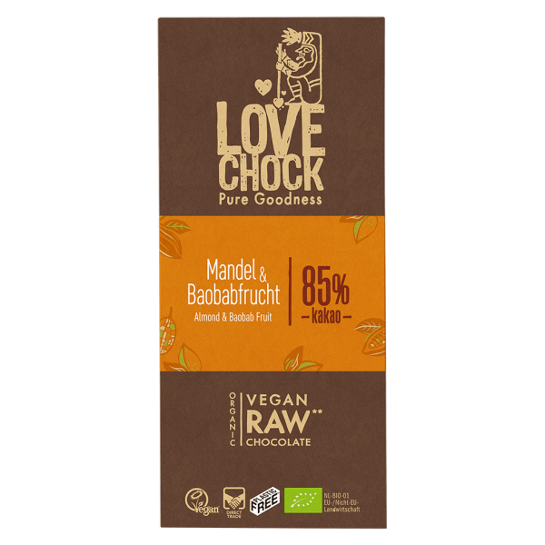 LOVECHOCK Bio Raw Mandel-Baobab Schokolade