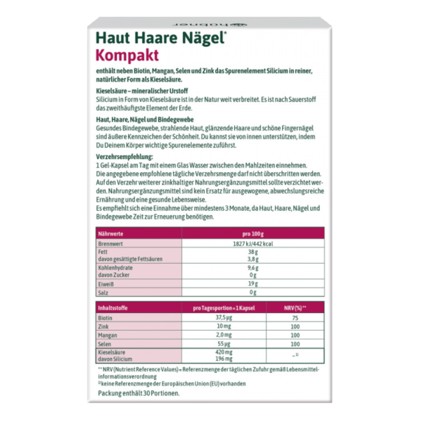 Haut Haare Nägel Kompakt Original Silicea Gel-Kapseln