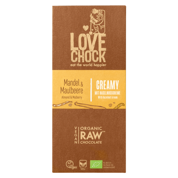 LOVECHOCK Bio Raw Creamy Maulbeere-Mandel Rohschokolade