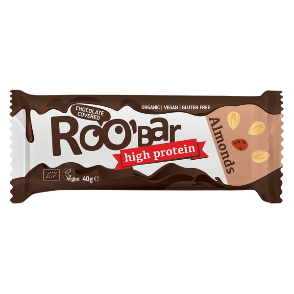 Roobar Bio Proteinriegel mit Mandeln, umhüllt mit Schokolade