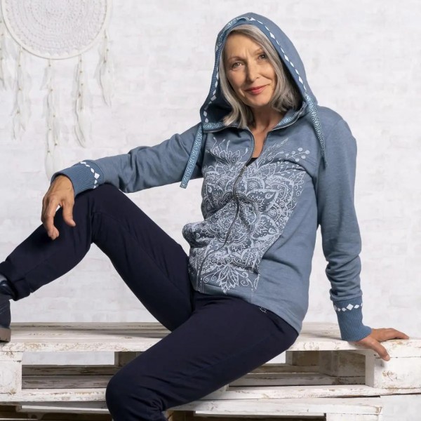 Spirit of Om Sweatjacke Damen Bio-Baumwolle Mandala, jeansblau