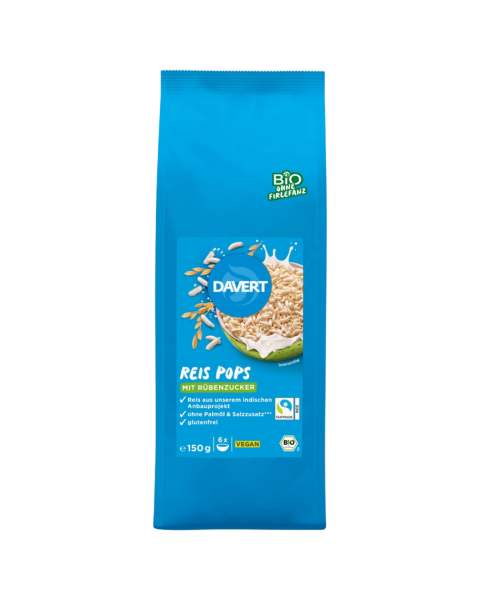 Davert Bio Reis Pops mit Rübenzucker glutenfrei Fairtrade 150g