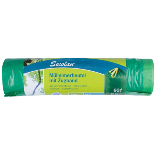 Secolan Mülleimerbeutel mit Zugband 60L