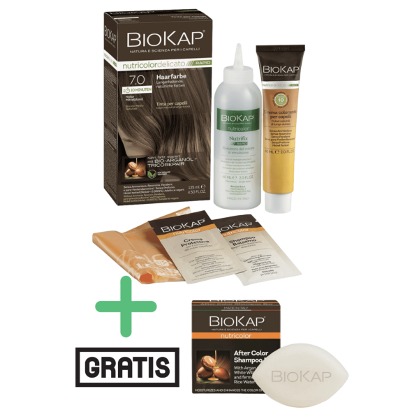 BioKap Haarfarbe Natur Mittelblond 7.0 + gratis Shampoo, 135ml