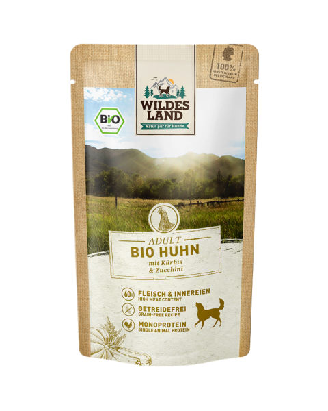 Wildes Land Bio Hunde Nassfutter Huhn mit Amaranth, 125 g Beutel