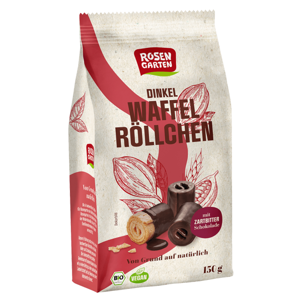 Rosengarten Bio Dinkel Waffelröllchen Zartbitter