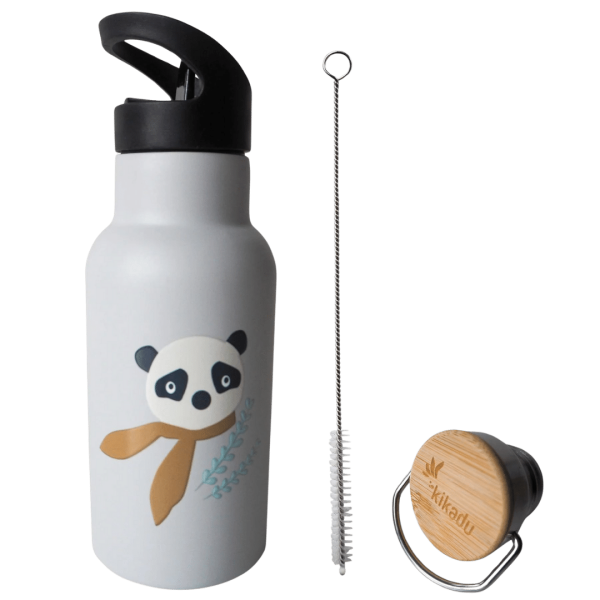 kikadu Trinkflasche Panda Silber Grau