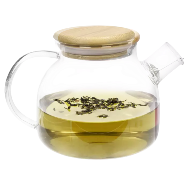 AROMANDISE Glas Teekanne, 1L - Bamboo Deckel