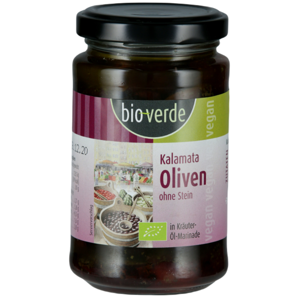 Bio-Verde Bio Schwarze Kalamata-Oliven ohne Stein 200g im Glas