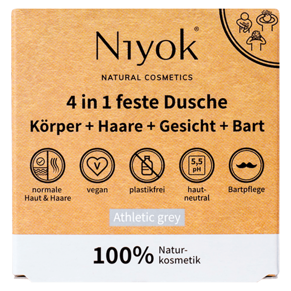 Niyok 4in1 feste Dusche, Körper + Haare + Gesicht + Bart