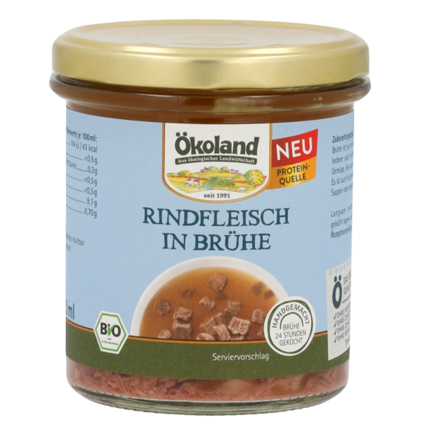 Ökoland Bio Rindfleisch in Brühe, 18% Rindfleisch