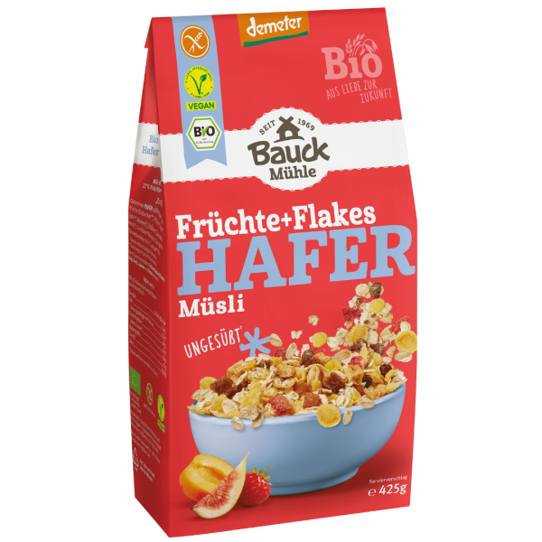 Bauckhof  Bio Hafer Müsli Früchte+Flakes glutenfrei