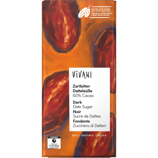 Vivani Bio Zartbitter Schokolade Dattelsüße 60%